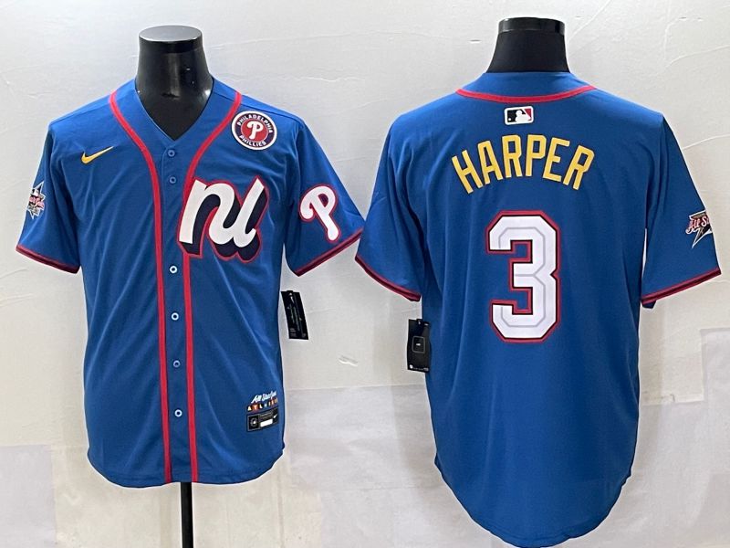 Men 2025 Philadelphia Phillies #3 Harper Blue All star Nike MLB Jersey style 02